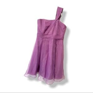 Vintage Y2K Davids Bridal Purple One Shoulder Flared Chiffon Midi Formal Dress